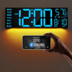 JALL 16.2 inch blue digital wall clock with Bluetooth sync