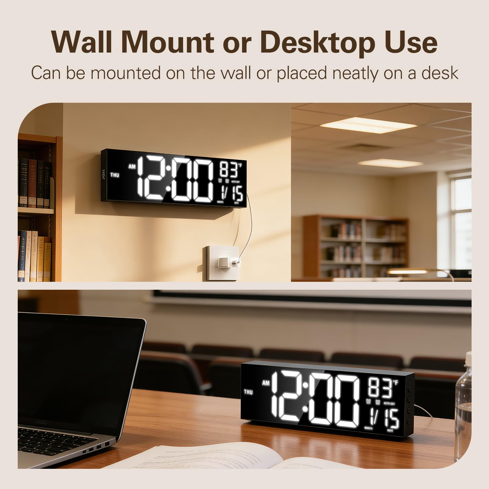 JALL wall clock black 16in front panel close up