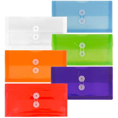 JAM PAPER plastic envelopes with button and string closure six pack