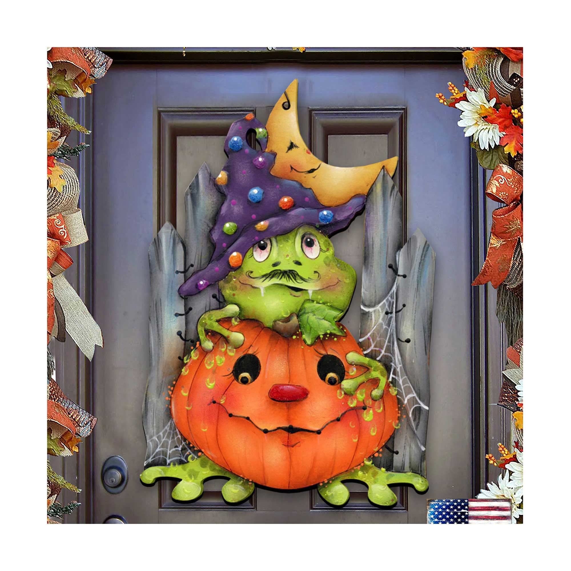 Jamie Mills-Price designed wooden door sign for Halloween Jeepers Creepers indoor outdoor