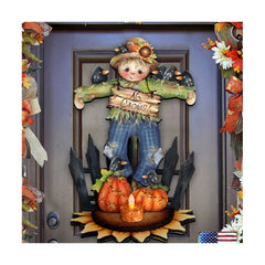 Jamie Mills-Price Halloween No Crows Scarecrow wooden hanging door decoration