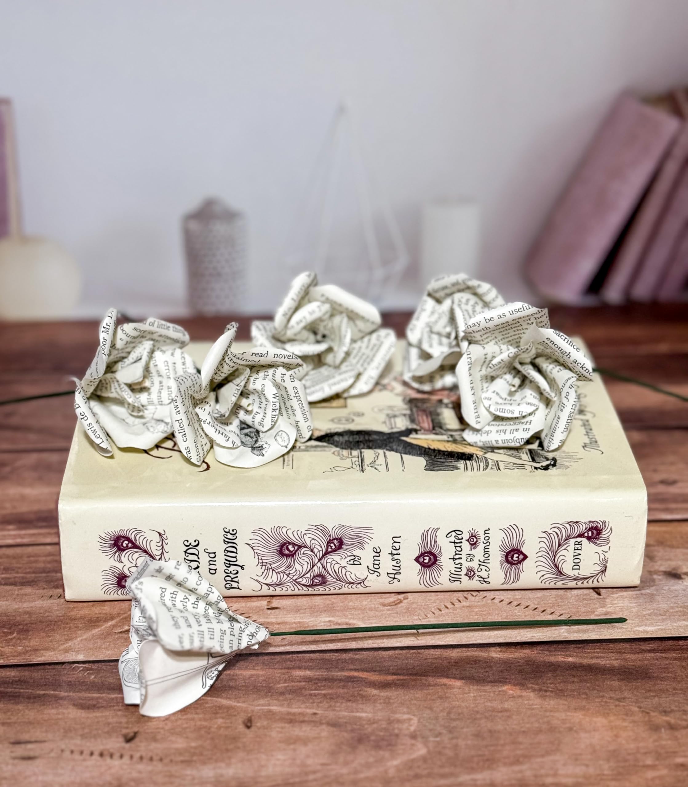 Upcycled book pages art bouquet Pride and Prejudice