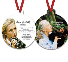 Jane Goodall Memorial Christmas Ornament front double sided