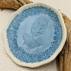 Free form pottery dish with tree of hearts design by JANECKA
