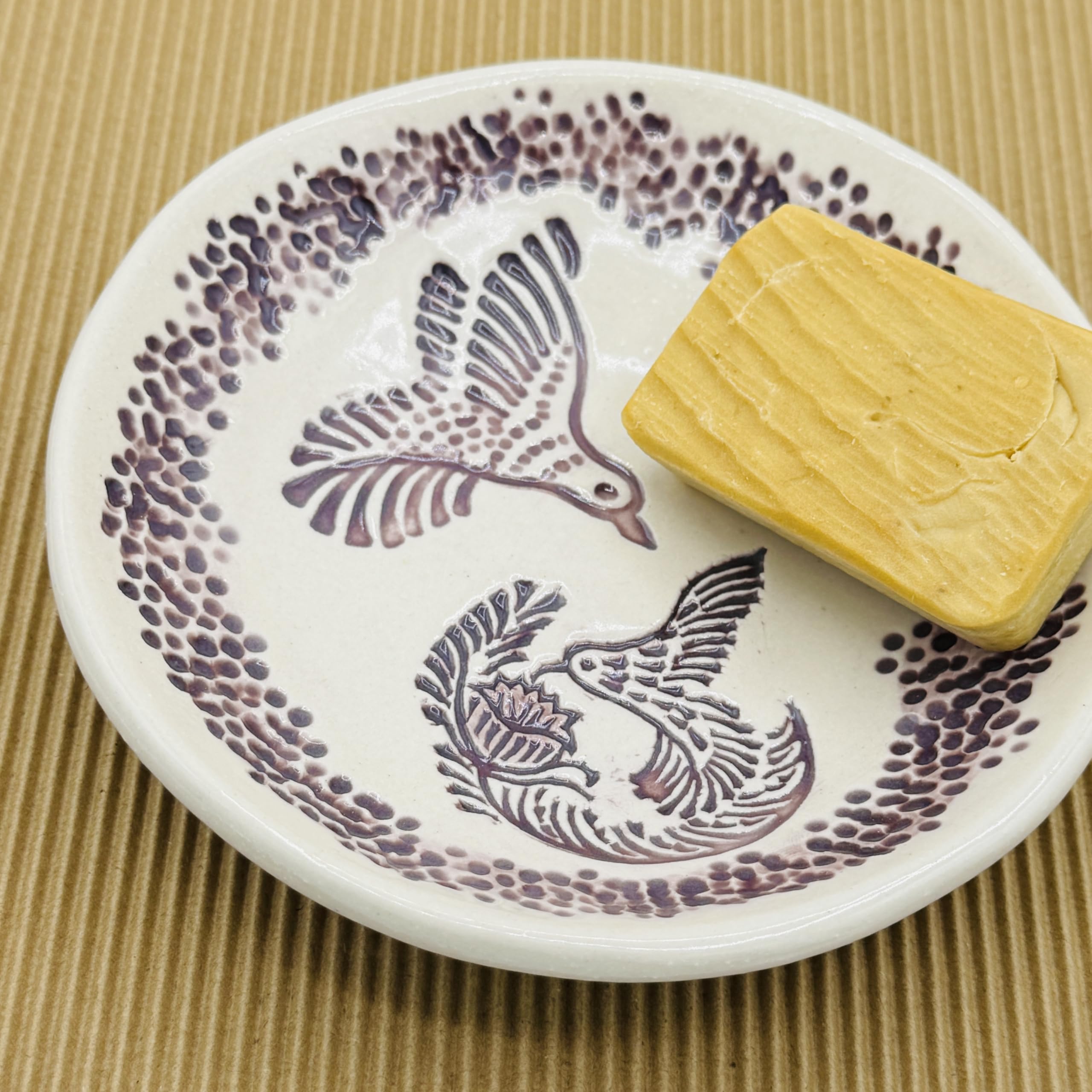 Unique handmade JANECKA hummingbird pottery bowl