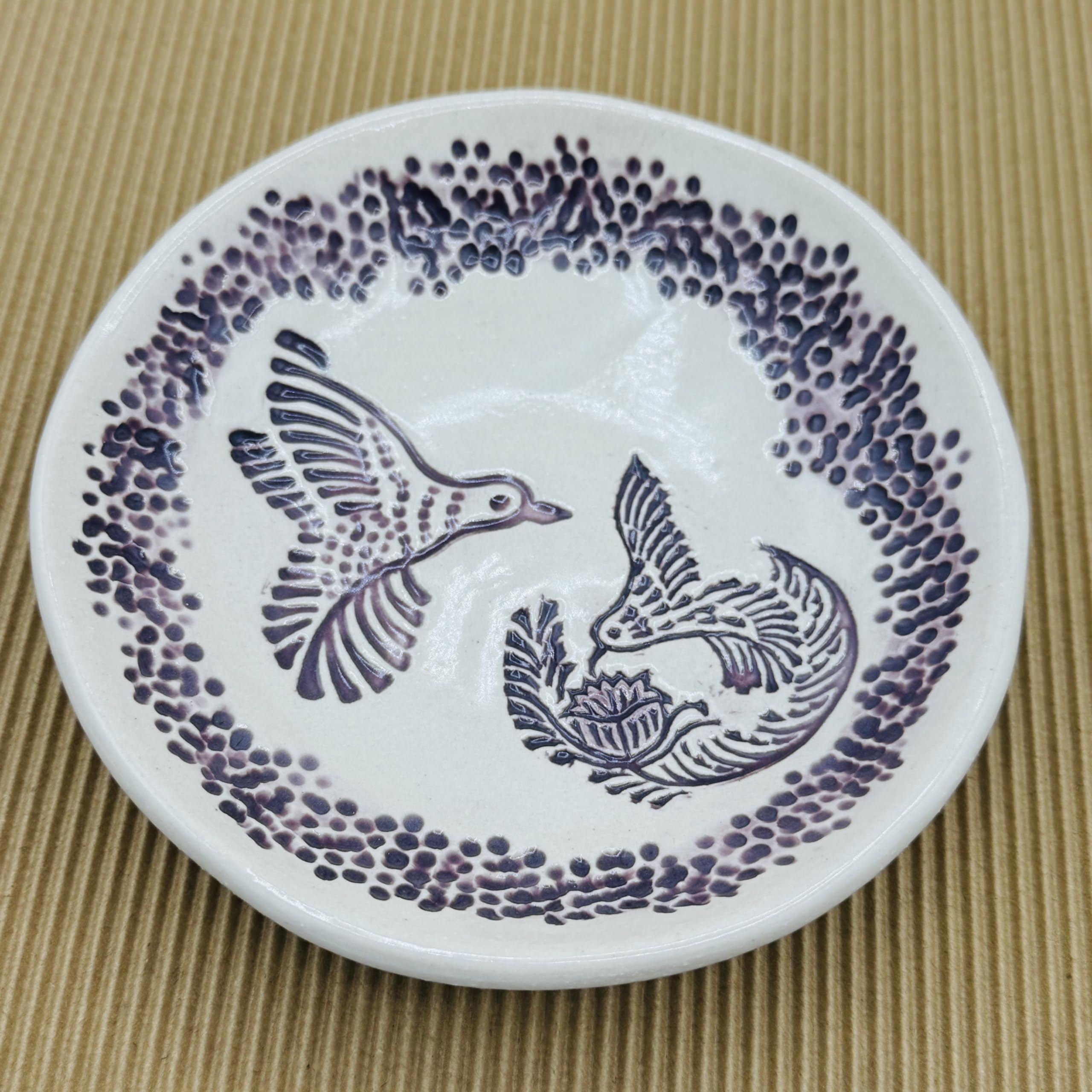 JANECKA hummingbird bowl hand signed by artist
