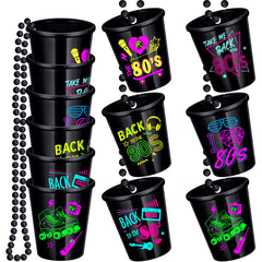 Janmercy 12 pack 80s shot glass necklace set with six retro patterns