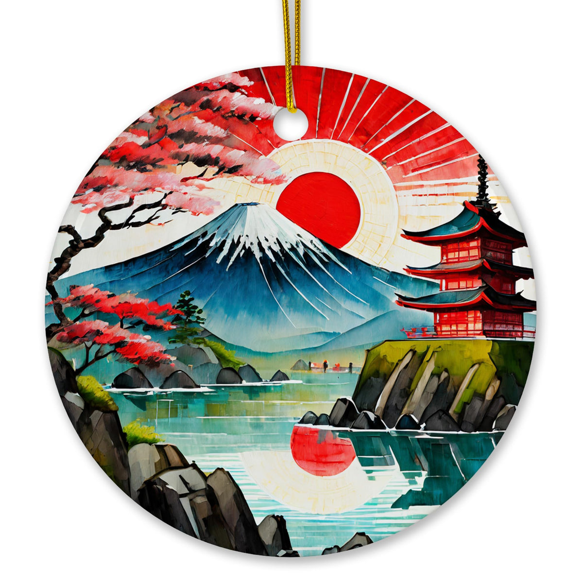 Japan Mount Fuji landmark view Christmas ornament front print ceramic 3 inch