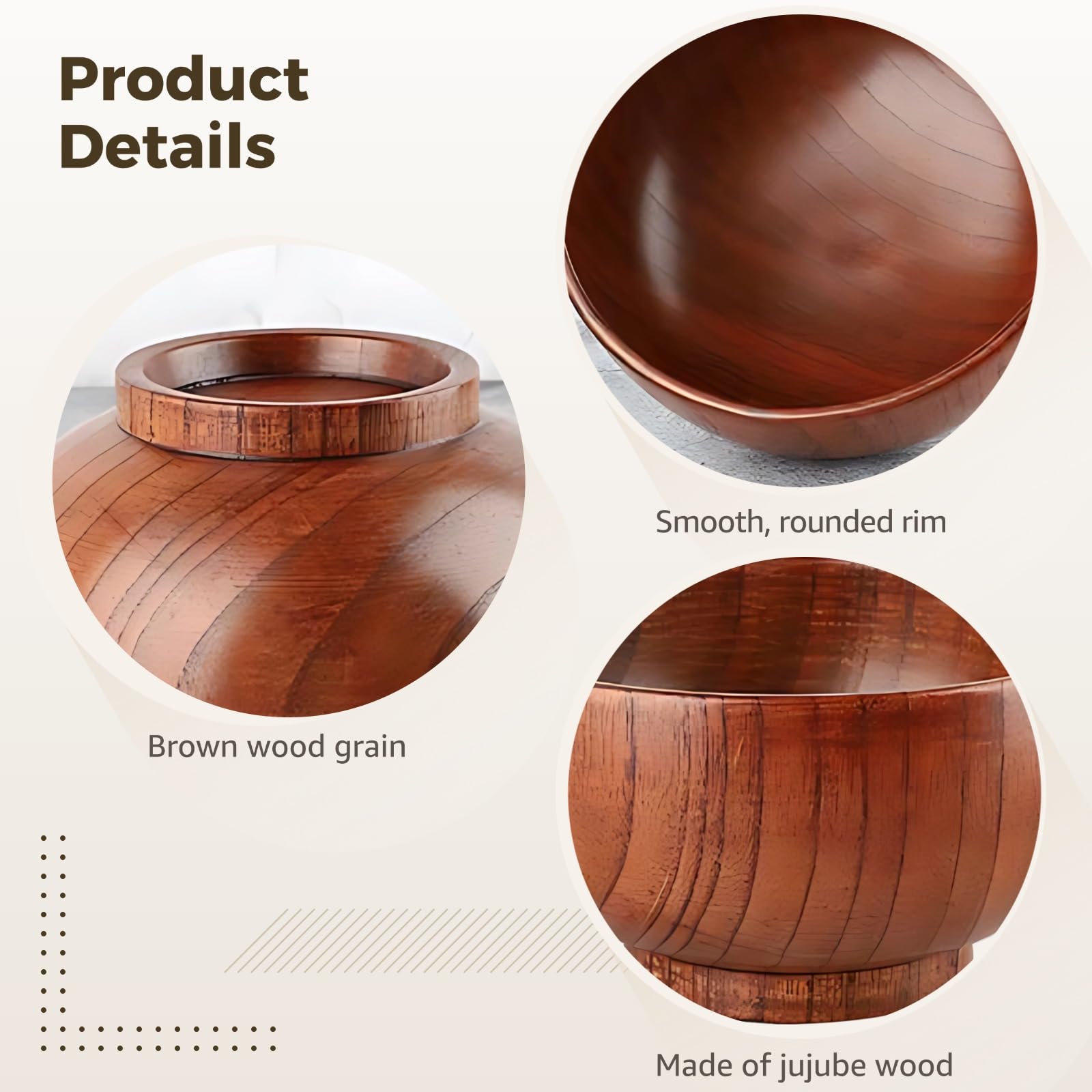Each bowl features a unique wood grain pattern
