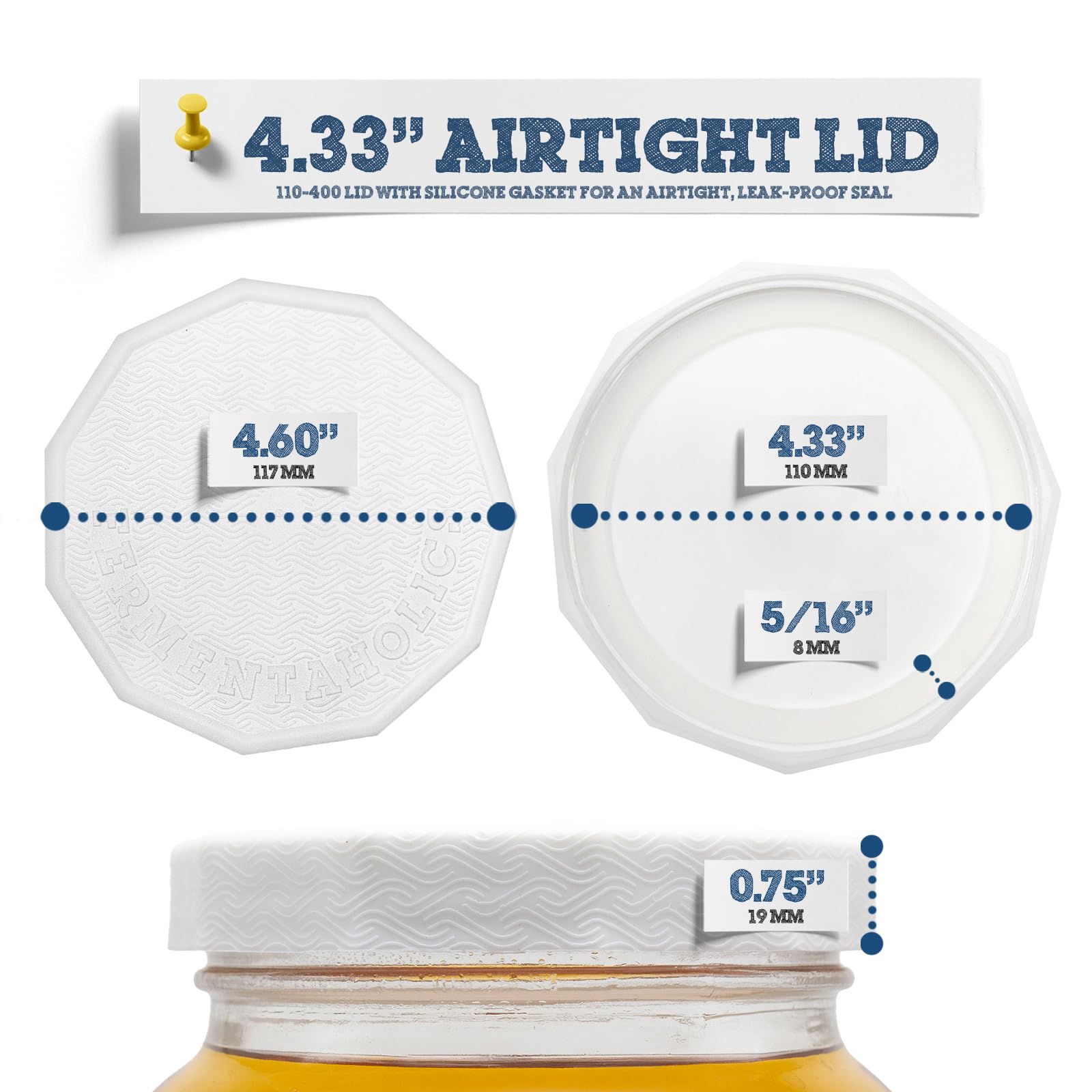 Gallon jar lid compatible with standard jars 110mm opening