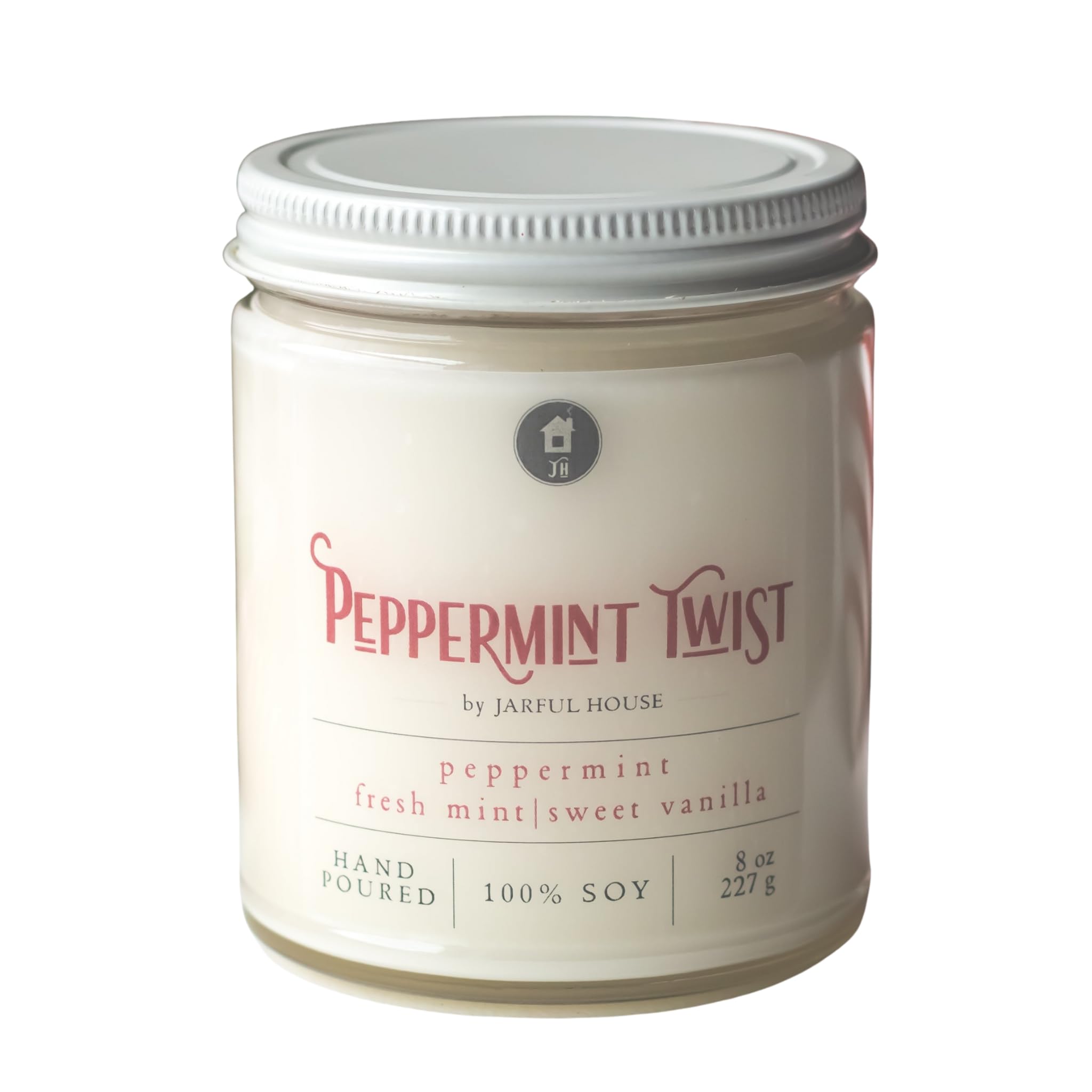Jarful House Peppermint Twist Christmas Candle 8 oz in glass jar