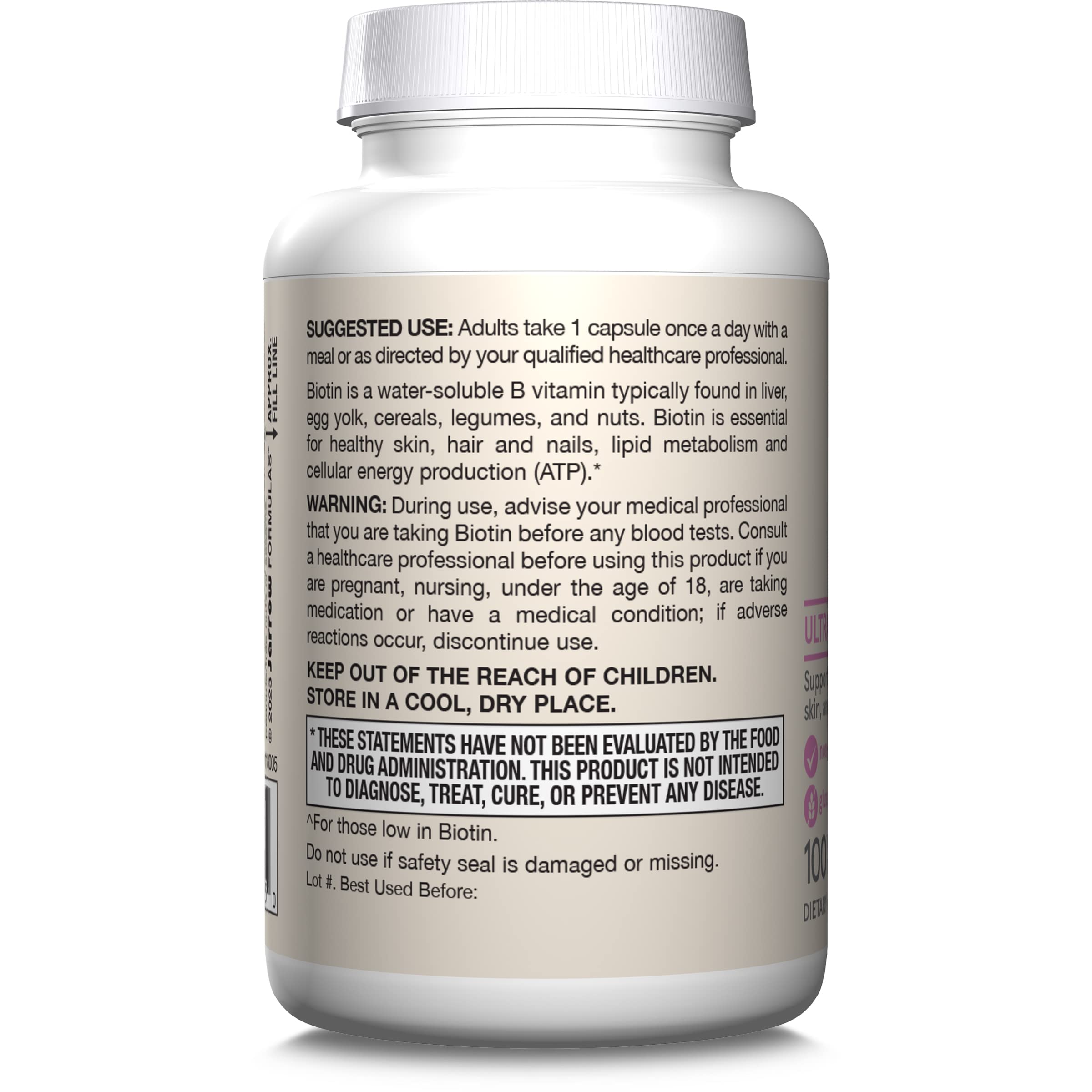 Biotin dietary supplement for adults packaging