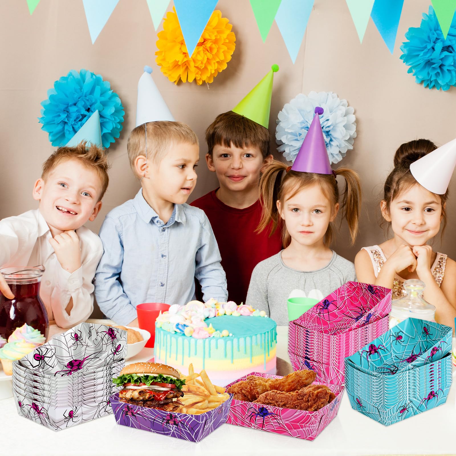 Pack of 48 spider paper boats ready for events