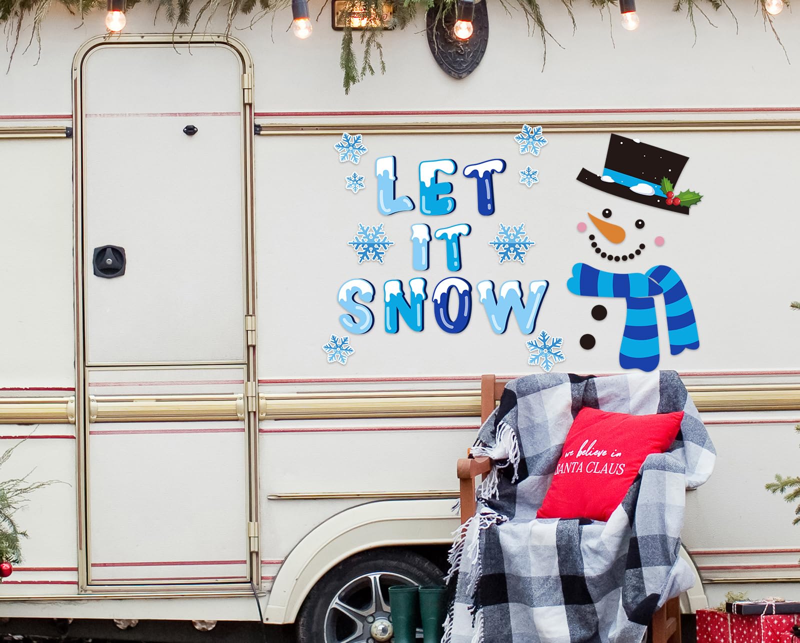 Reusable magnetic decals for winter holiday decor on metal surfaces