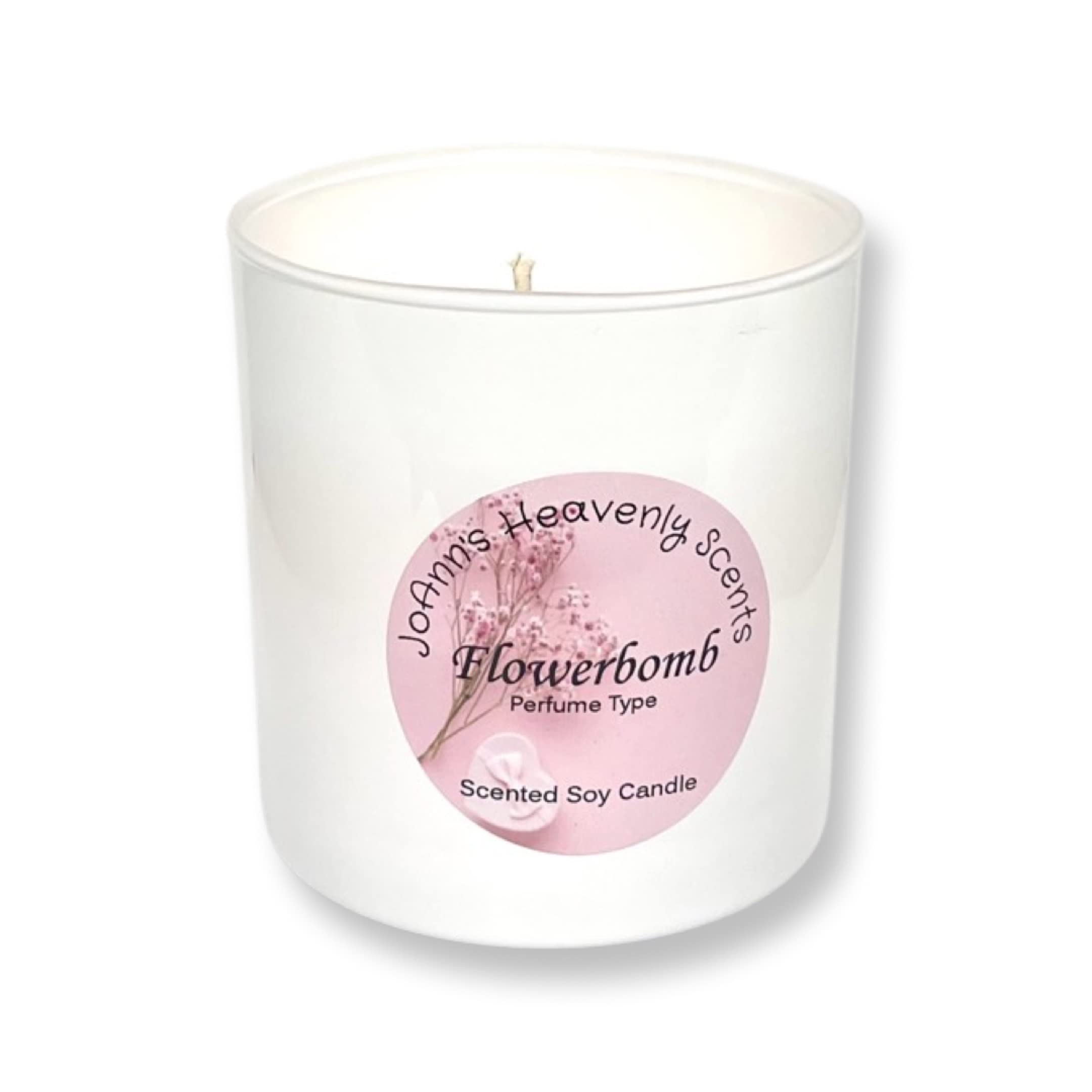 Jasmine Rose Freesia Vanilla Orchid fragrance on floral soy wax candle