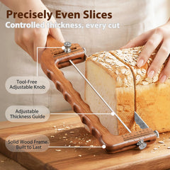 Jawanfu serrated blade bread slicer wooden frame in use