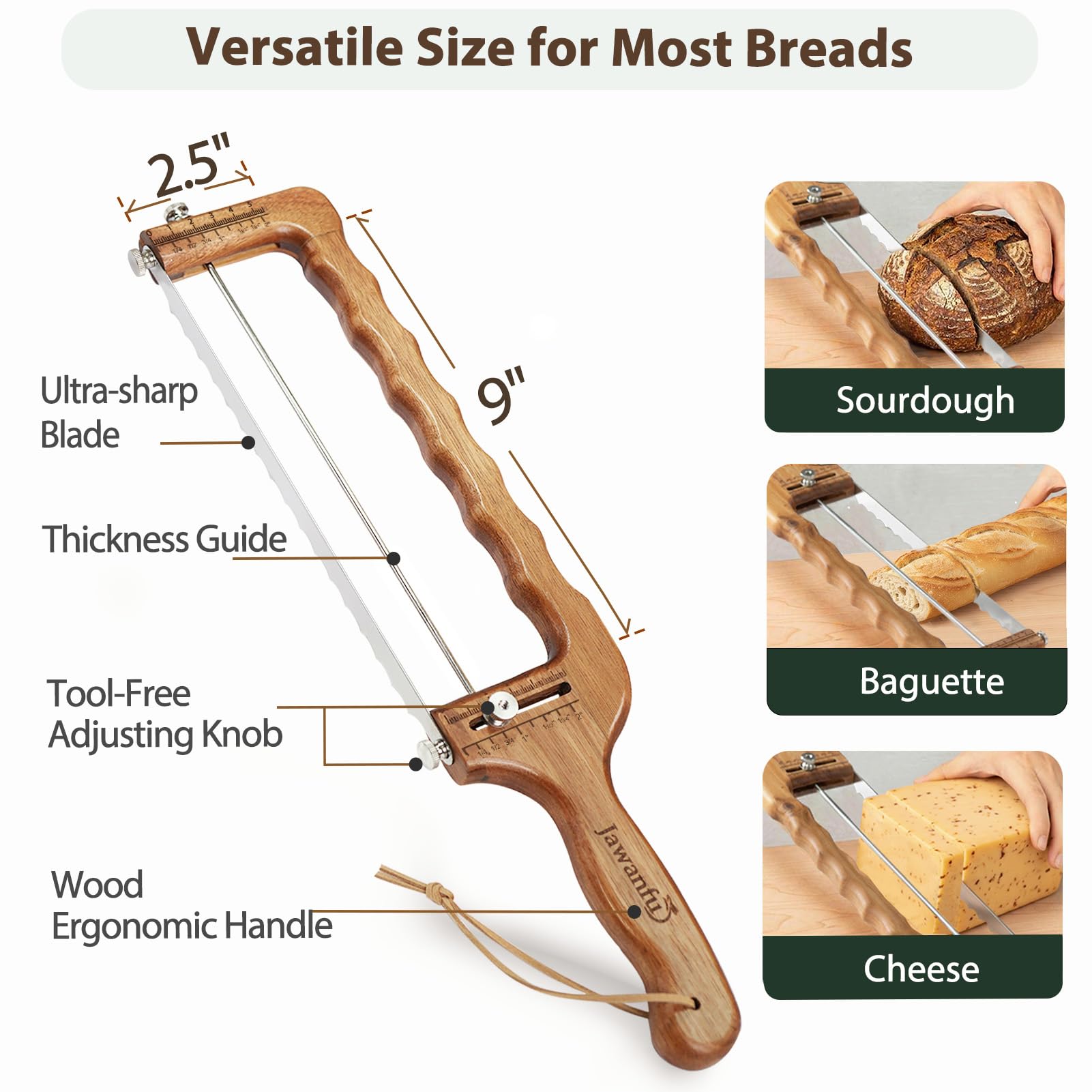 Jawanfu bread cutter wooden frame with adjustable guide