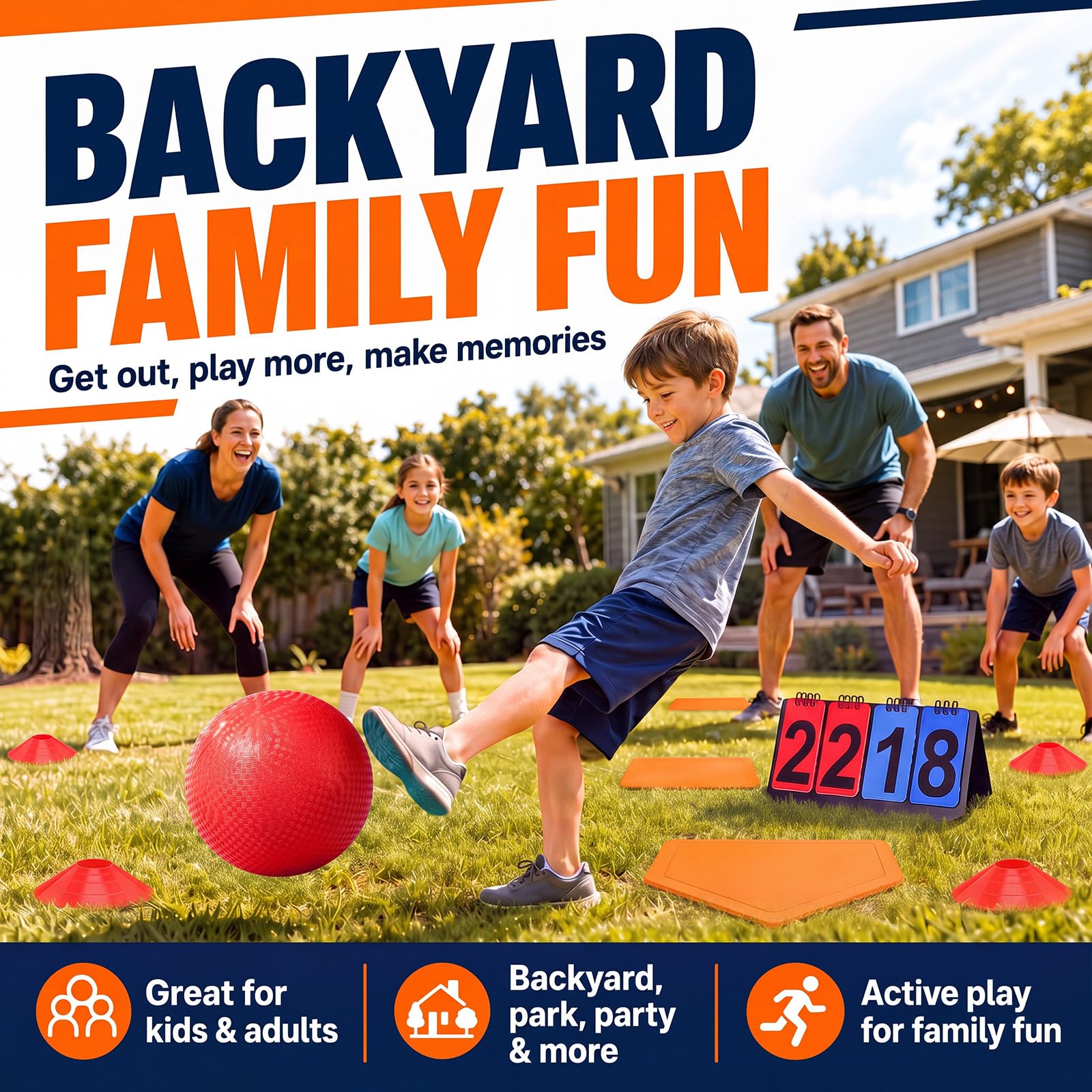 Ball pump included to inflate the 10 inch kickball