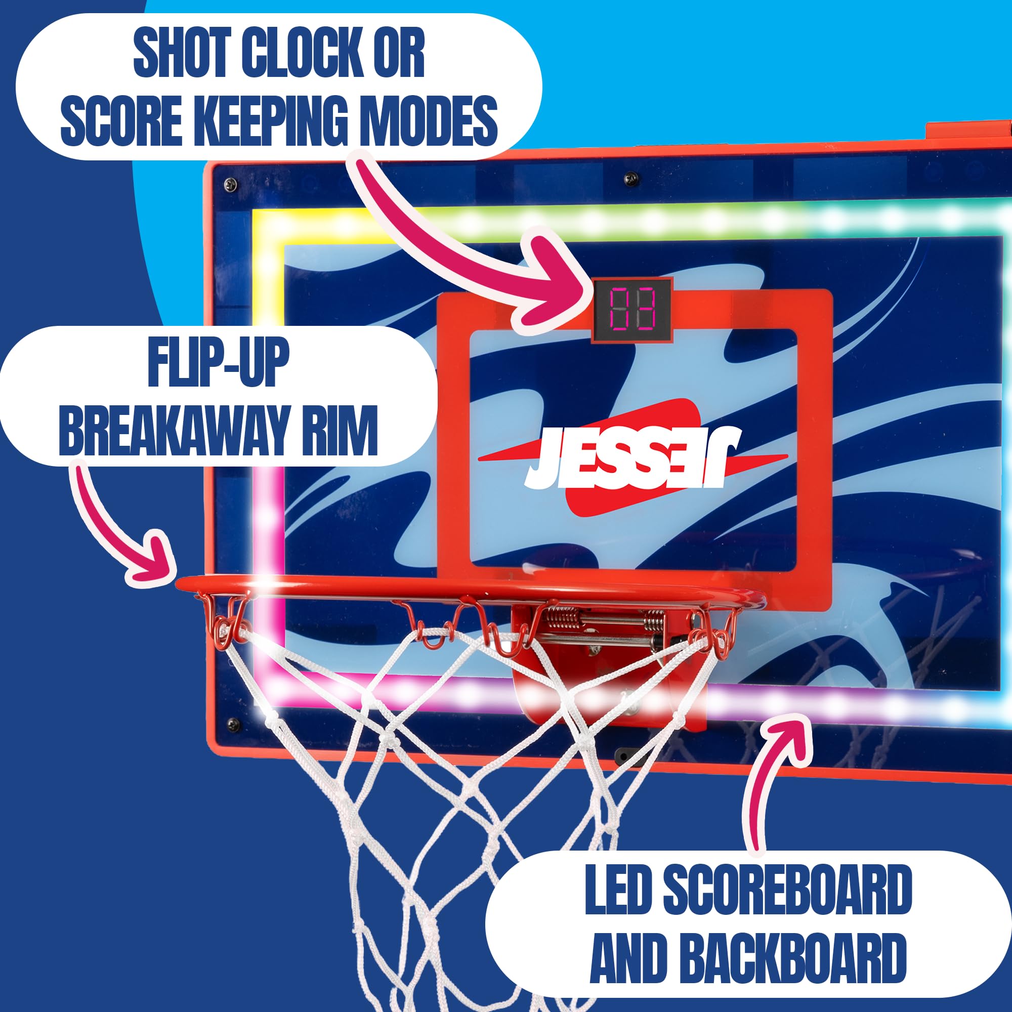 Exclusive 5-inch Jesser basketball included with hoop