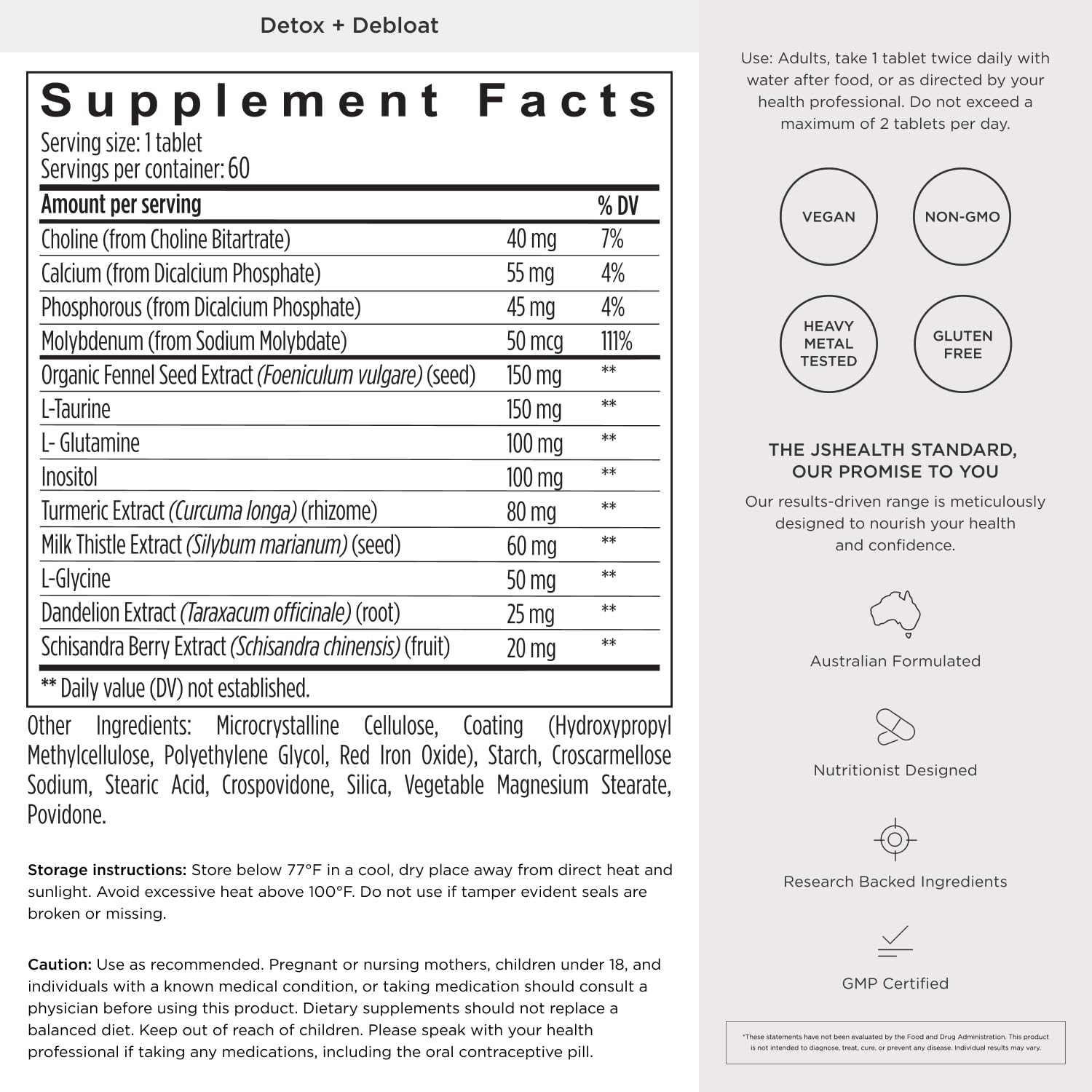 Developed by Jessica Sepel JSHealth Detox + Debloat product label