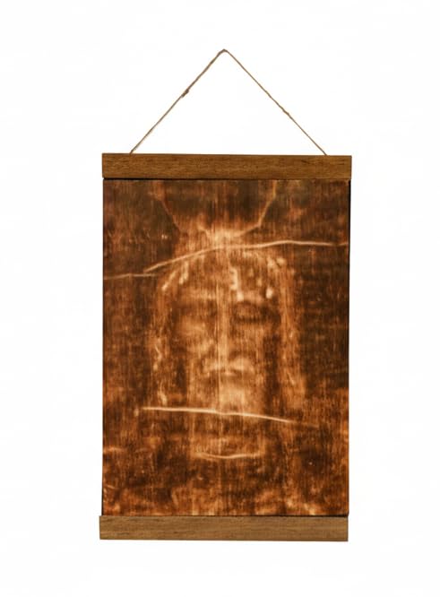 Front view of Jesus Christ Face Shroud of Turin canvas print in a wood frame