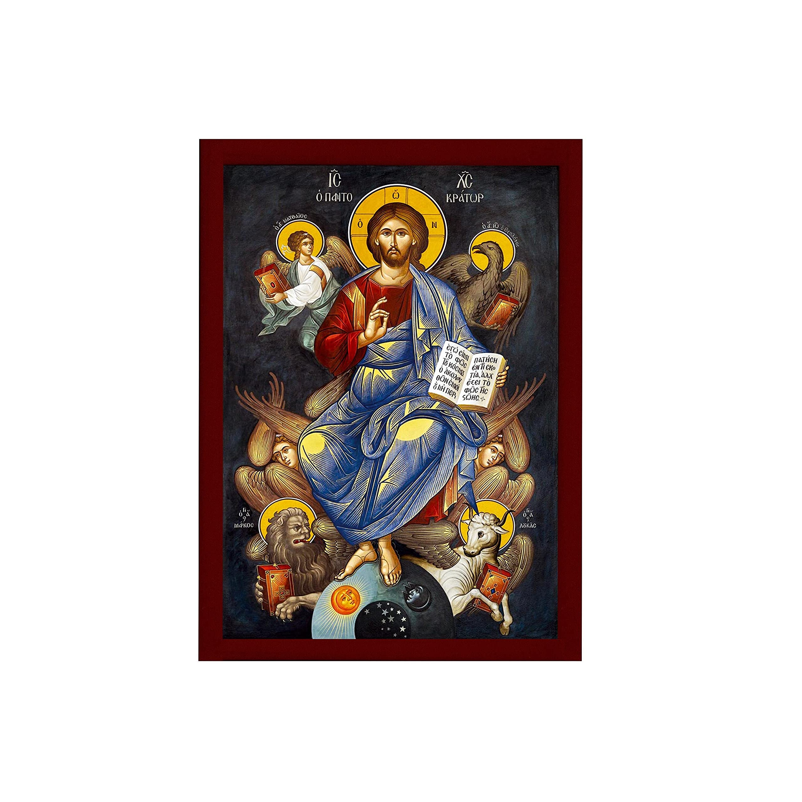 Jesus Christ icon on wood plaque with Apostles in Byzantine Orthodox style