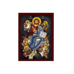 Jesus Christ icon on wood plaque with Apostles in Byzantine Orthodox style