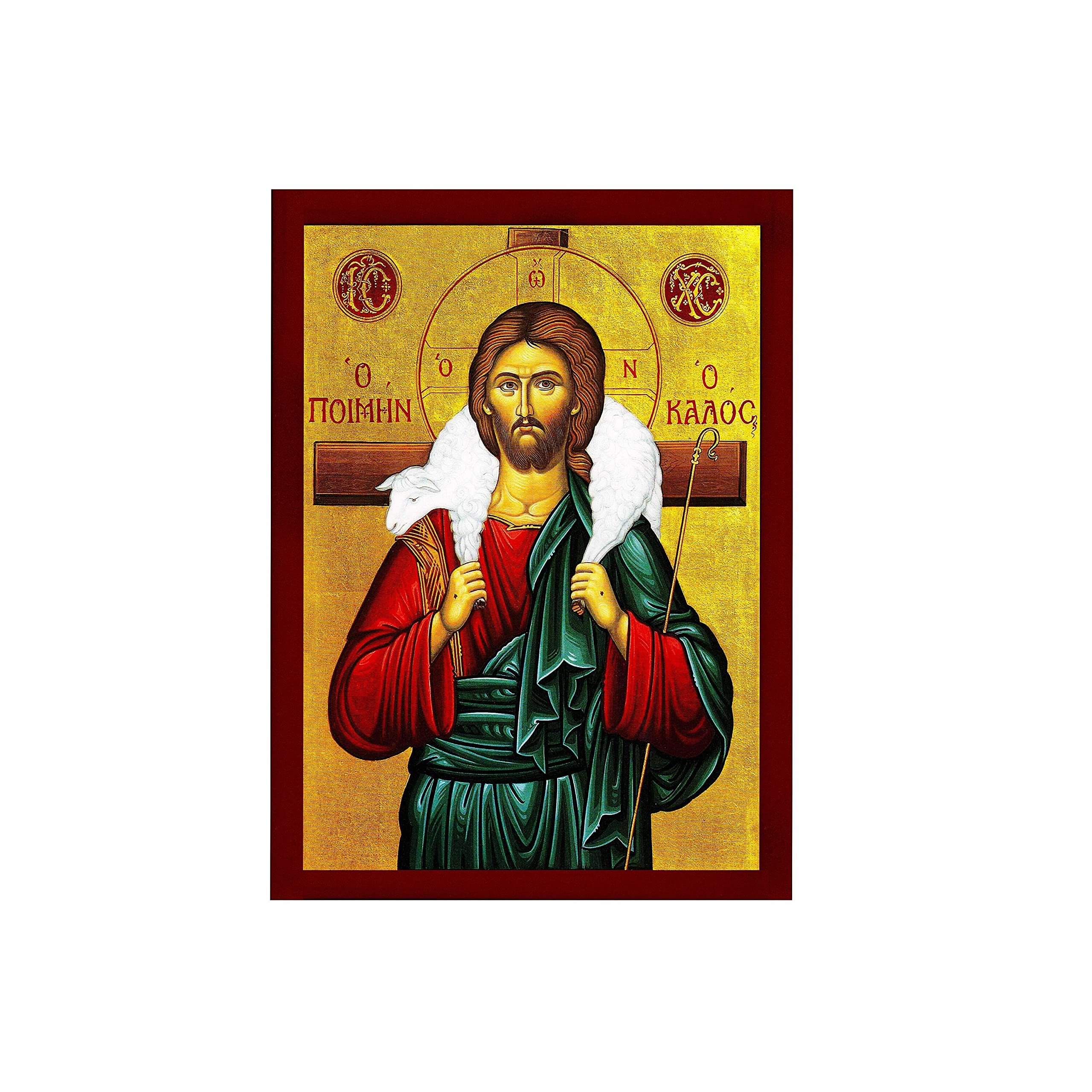 Jesus Christ icon The Good Shepherd on wood plaque
