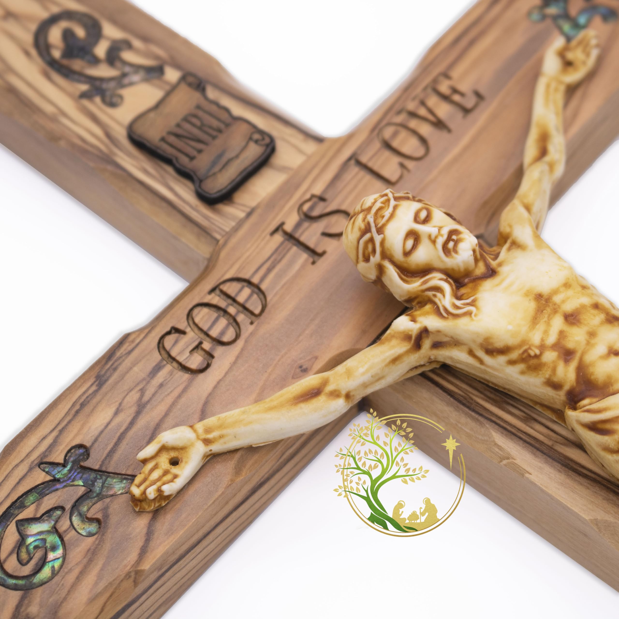 Jesus corpus detail on olive wood cross
