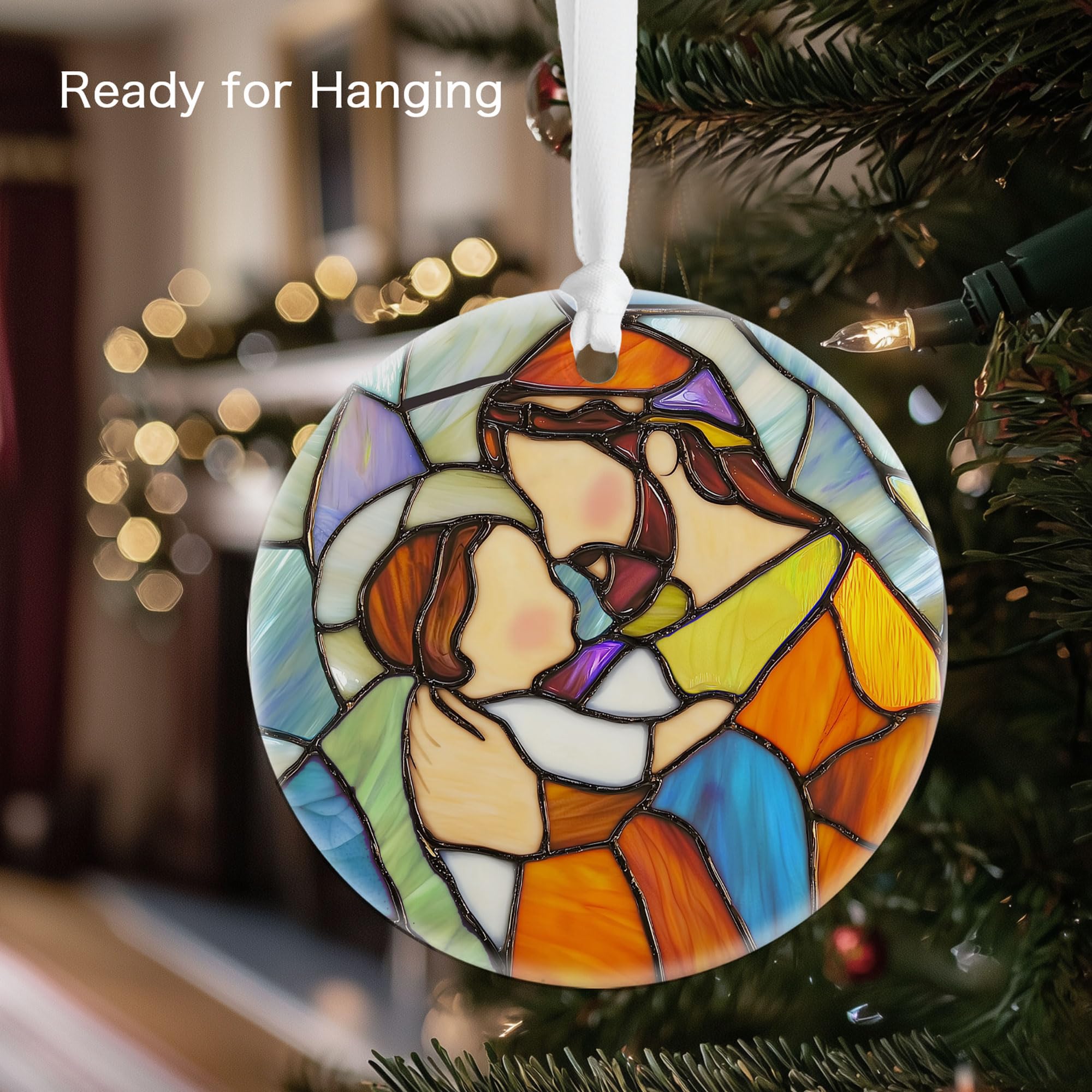 Jesus Holding Angel Baby ornament stained glass inspired design