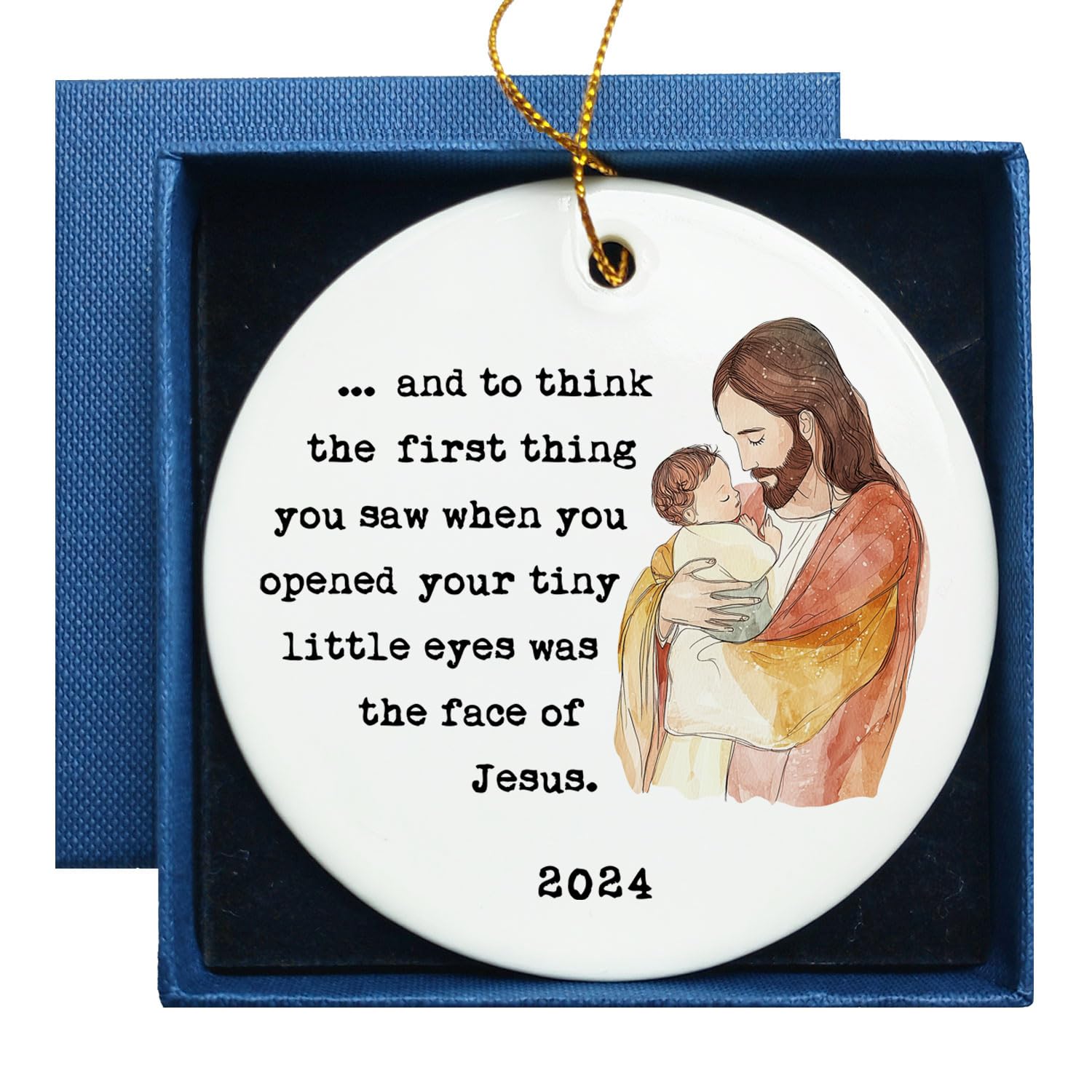 Jesus Holding Baby Memorial Gift white ceramic round ornament