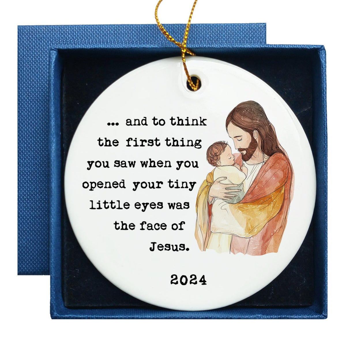 Jesus Holding Baby Memorial Gift white ceramic round ornament