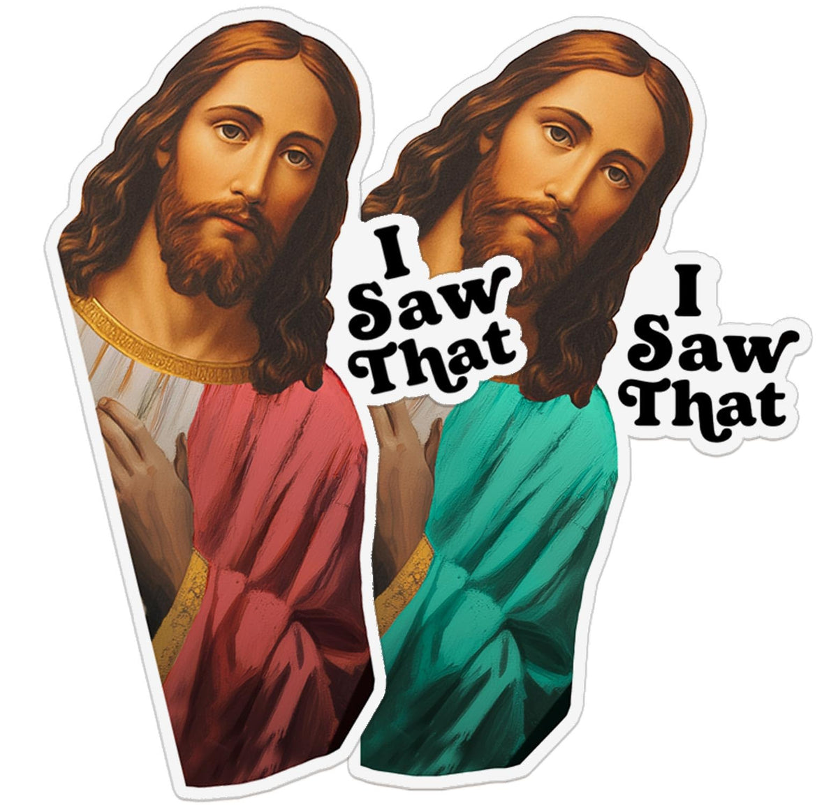 Jesus I Saw That Magnet two-pack red and green fridge magnets