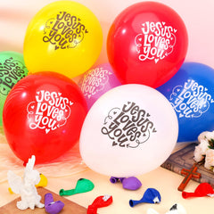Green Jesus Loves You Balloons for religious party decor
