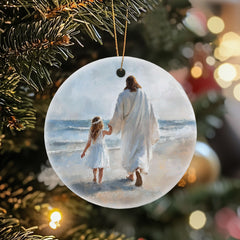Jesus walking on the beach baptism ornament product photo