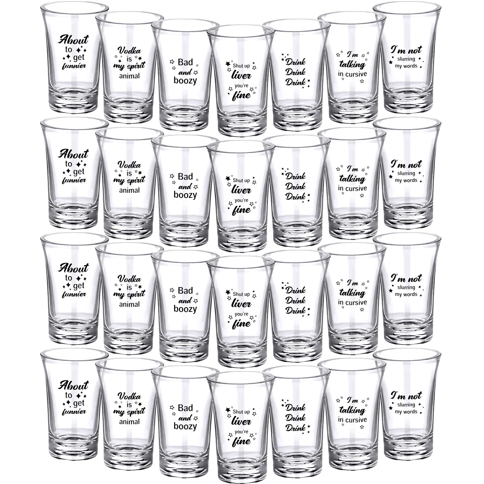 Jetec 28 Pcs Christmas Funny Shot Glasses set featuring 7 styles for adults