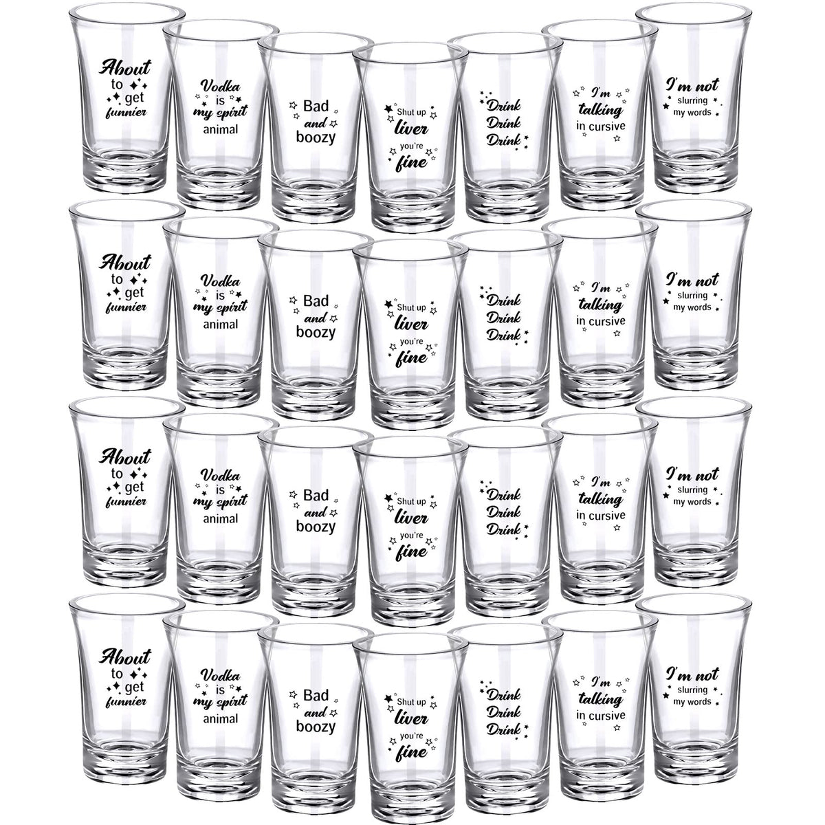 Jetec 28 Pcs Christmas Funny Shot Glasses set featuring 7 styles for adults