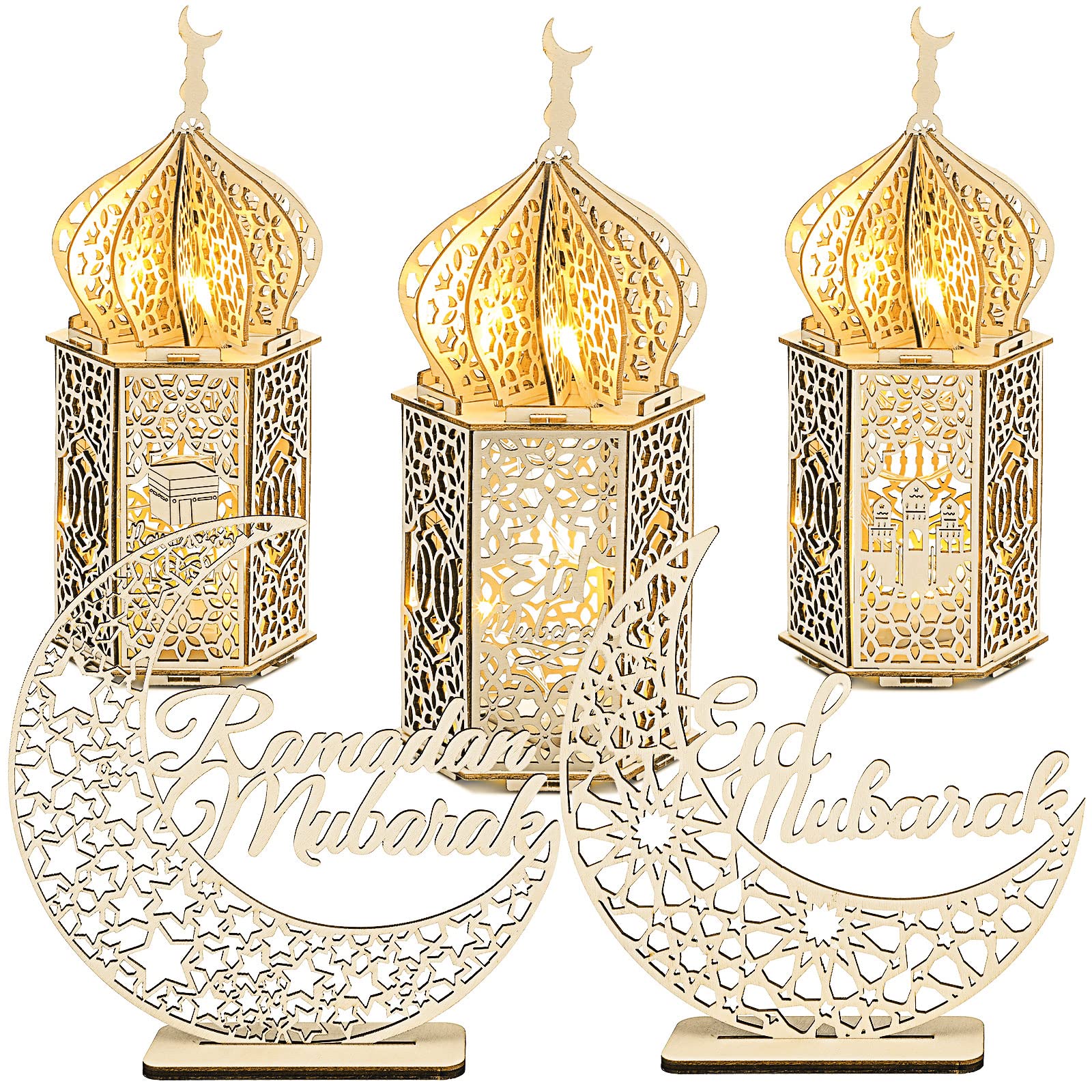 Jetec Eid Mubarak lanterns set of 3 for Ramadan table decor