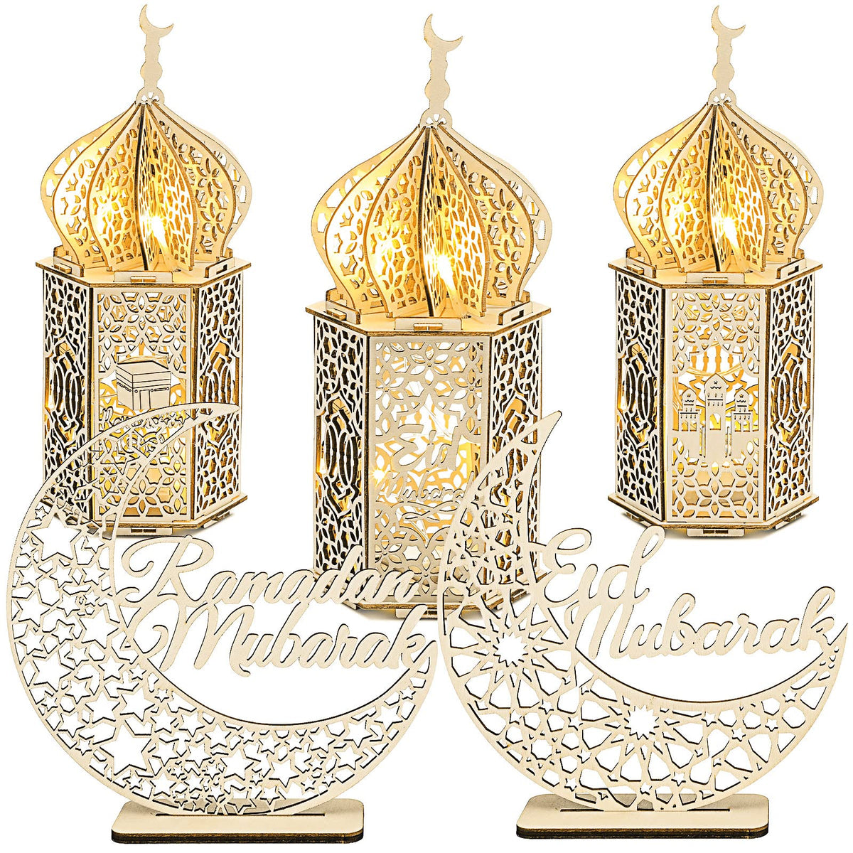 Jetec Eid Mubarak lanterns set of 3 for Ramadan table decor