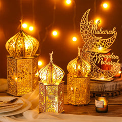 Wooden Eid Mubarak table sign with traditional star and moon design