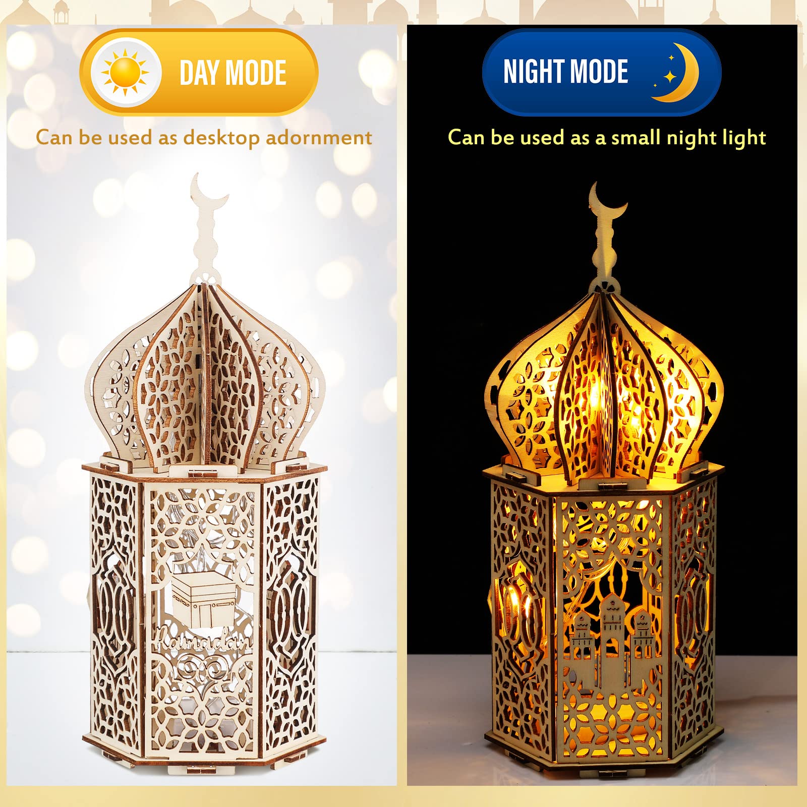 Moon Eid Mubarak wooden decoration 10 x 10 inches