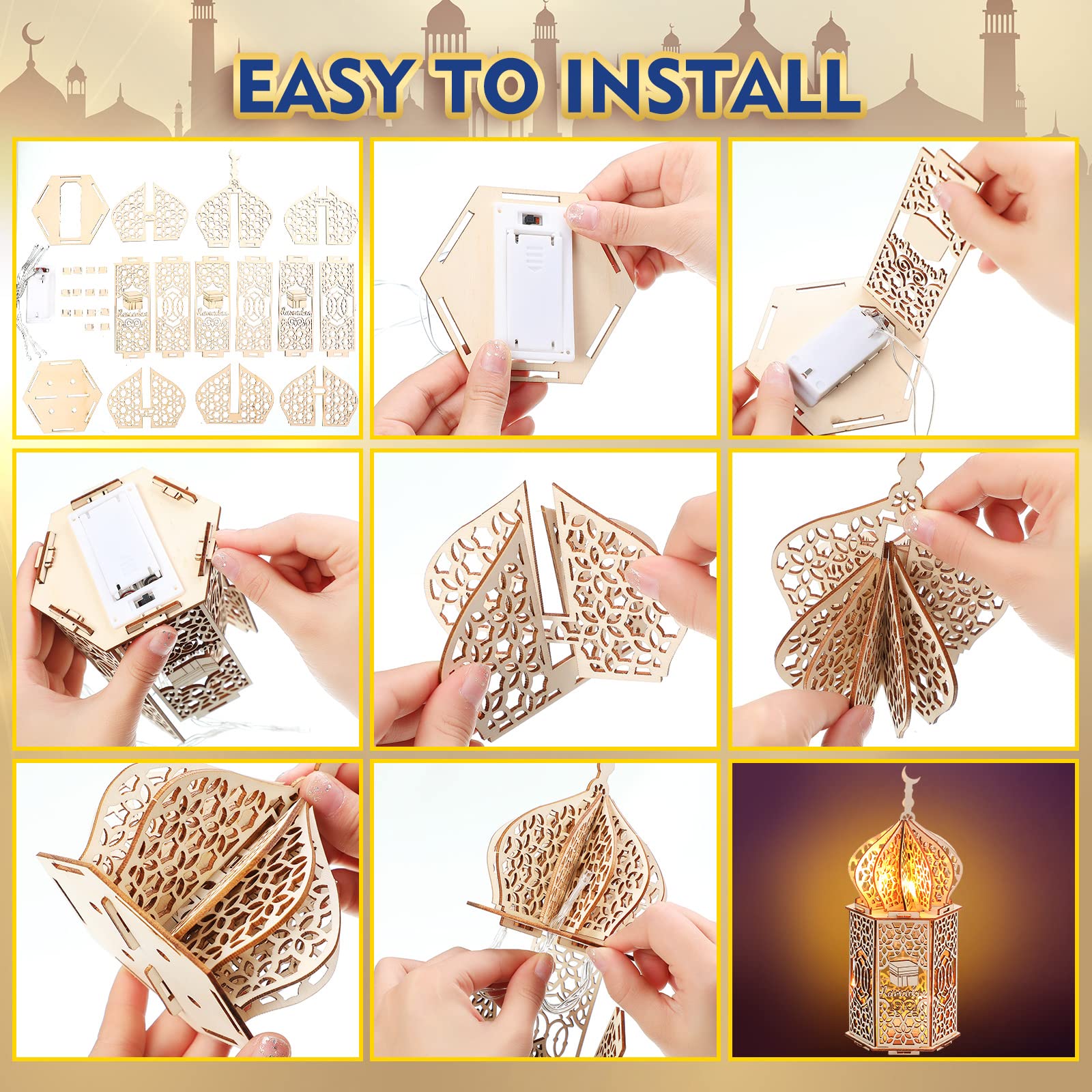 Ramadan Mubarak lantern decor 9 x 4 x 4 inches with hollow moon star