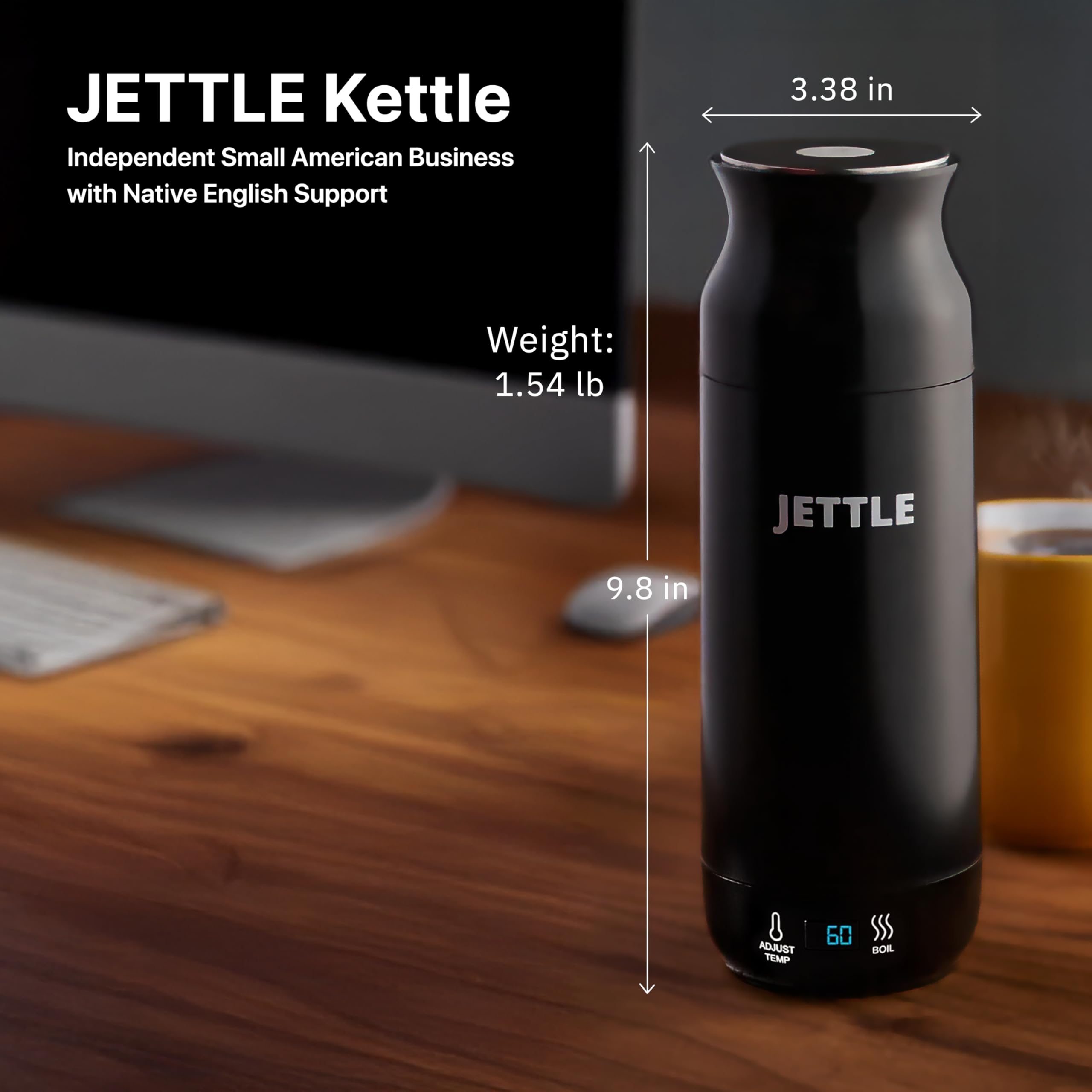 Black 450ml capacity travel kettle