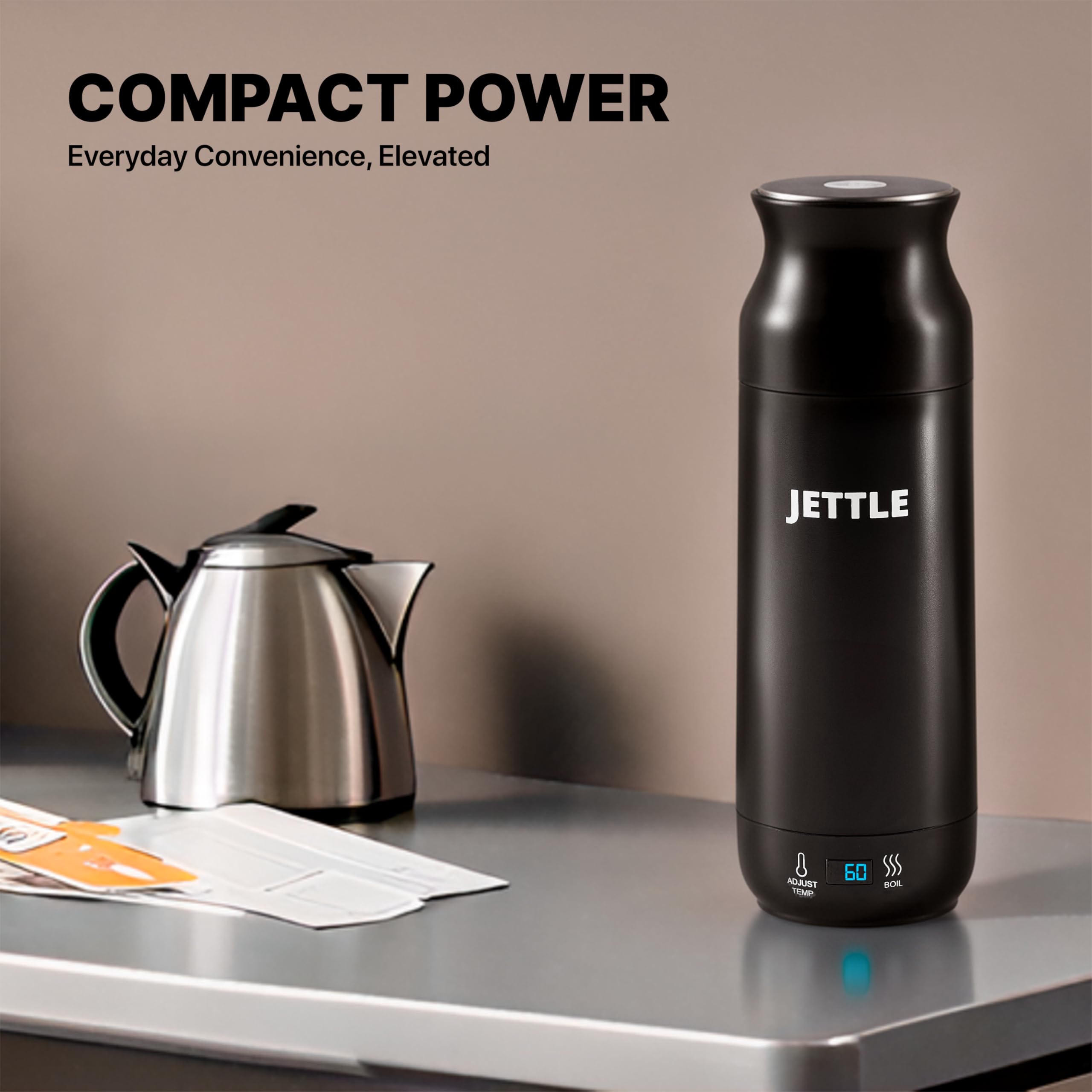 Compact single-serve travel kettle for portability