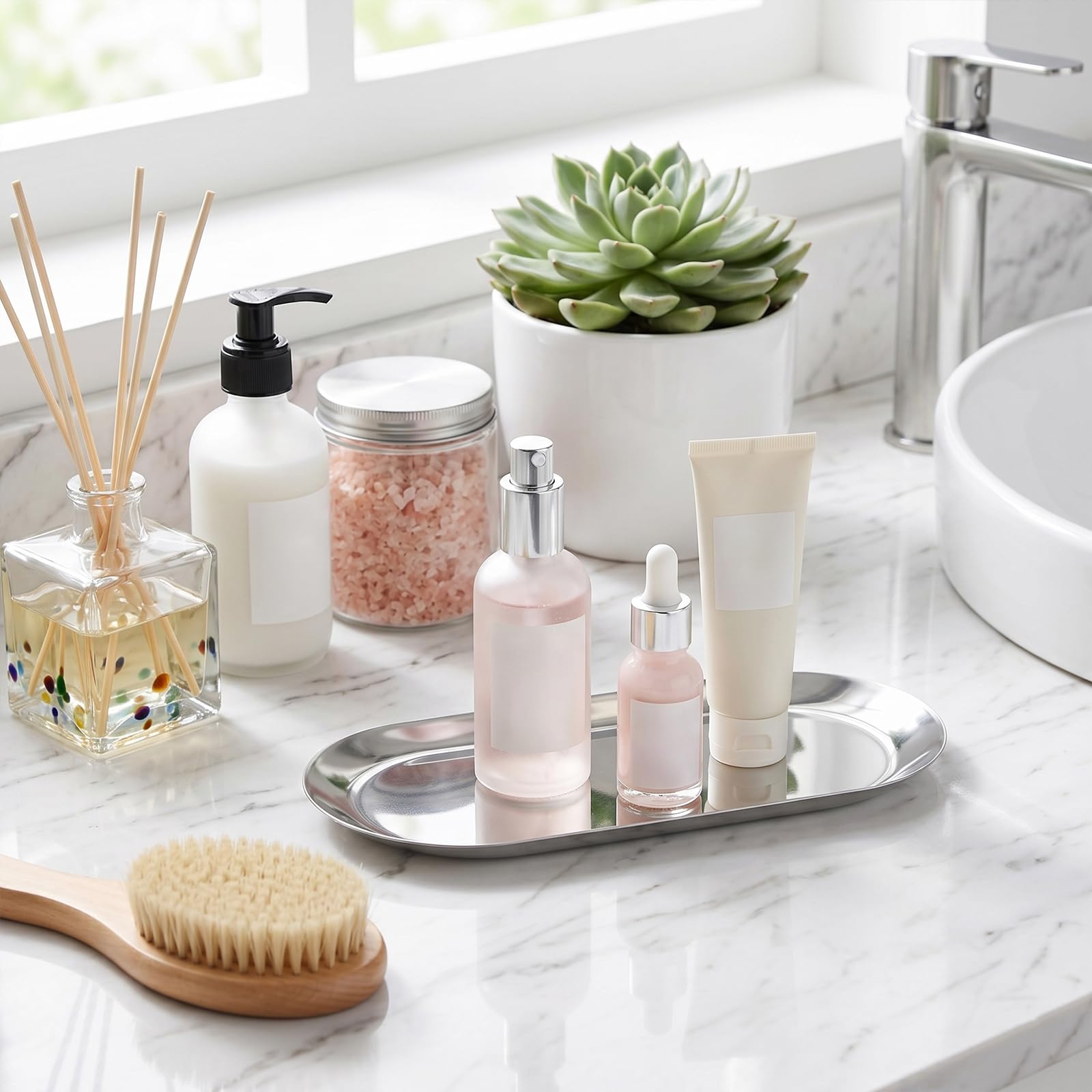 compact oval trays for vanity organization