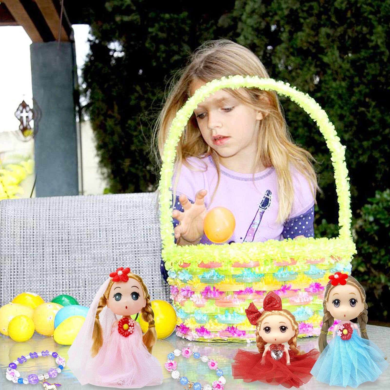 toddler girls easter eggs with dolls and bracelets image