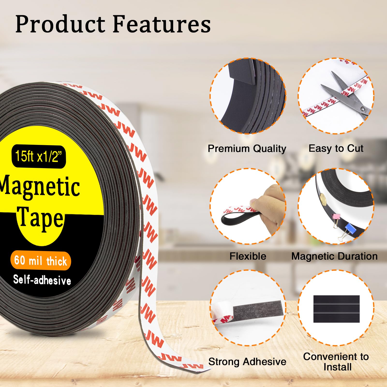 Jianwen Magnetic Tape on whiteboard or fridge surface