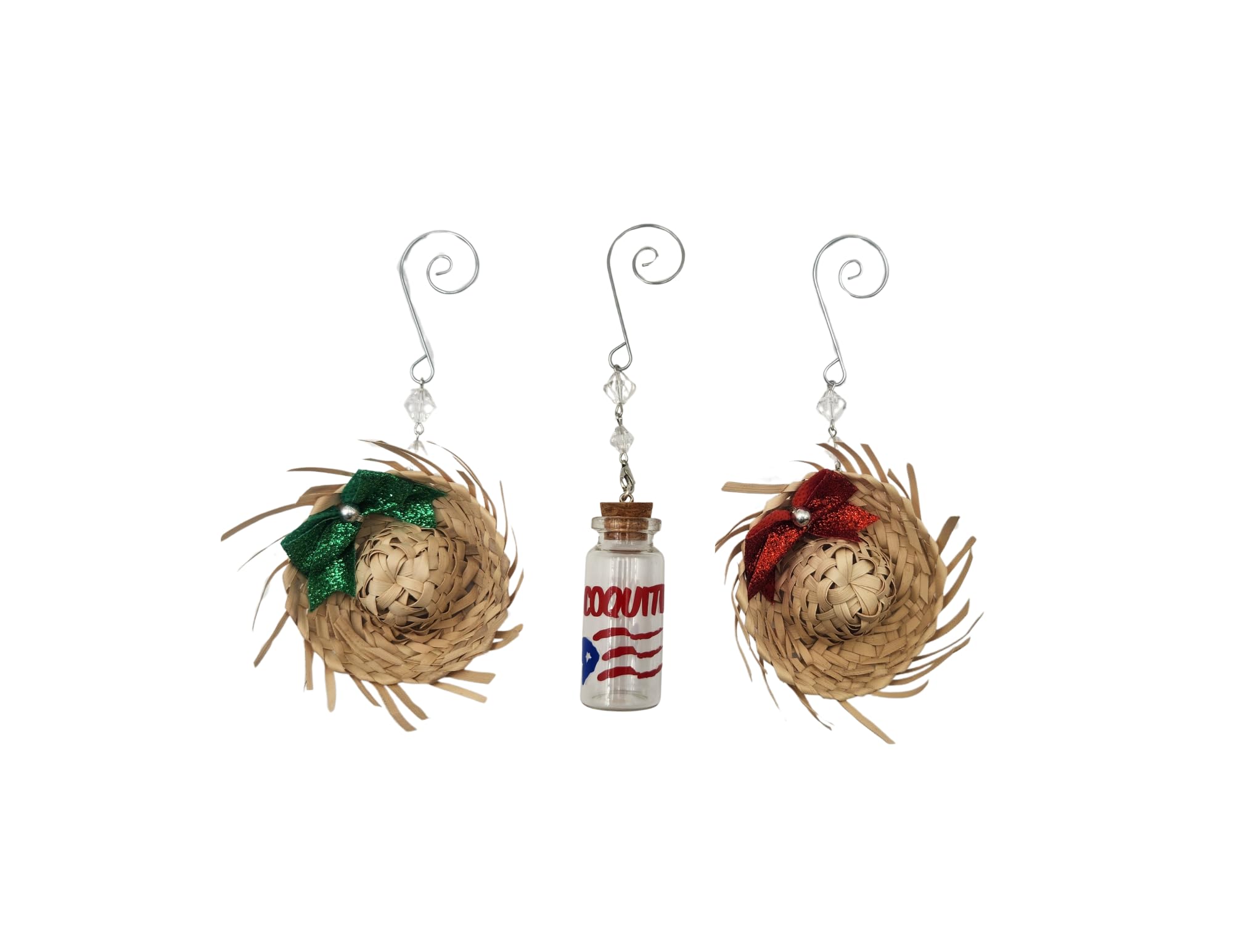 Jibaro Christmas Ornament 3 PC Set with two Pavita Hats and Coquito bottle