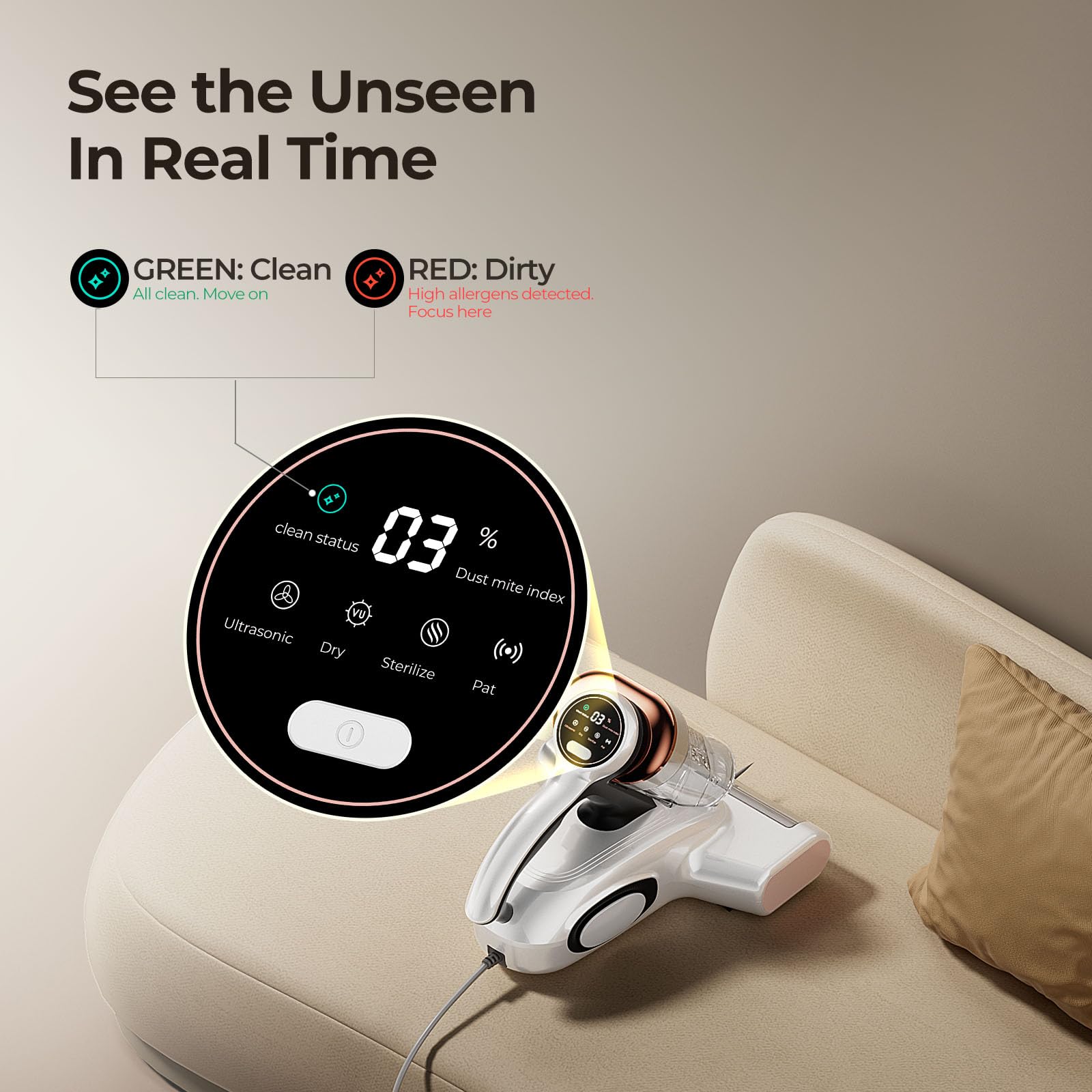Pet hair removal capability on mattresses with JIGOO J300