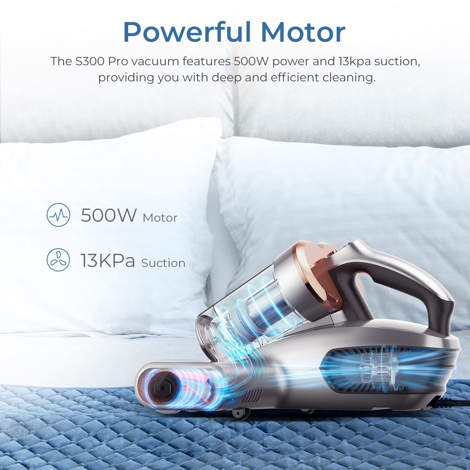 JIGOO S300 PRO cleaning on bed and sofa close up
